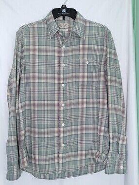 FAHERTY Men's Green/Cream Plaid Flannel Button Down Shirt MEDIUM